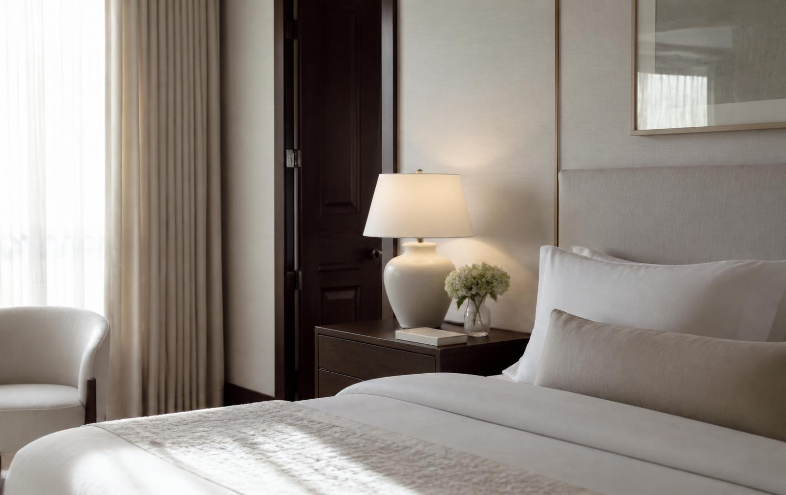 Serene private suite with morning light in a luxury residential community